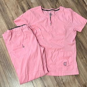 Bubblegum pink Koi lite scrubs top and bottoms slim fit